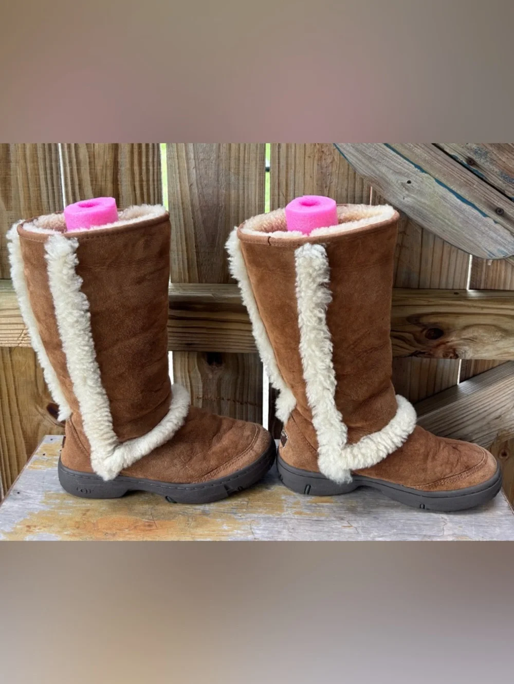 UGG Sunburst Chestnut Brown Suede Tall 5218 Sheepskin Lined Boots Size 7